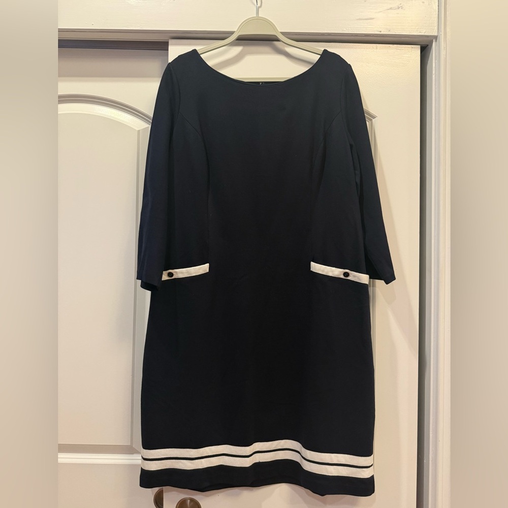 Talbots Navy Dress with White Trim